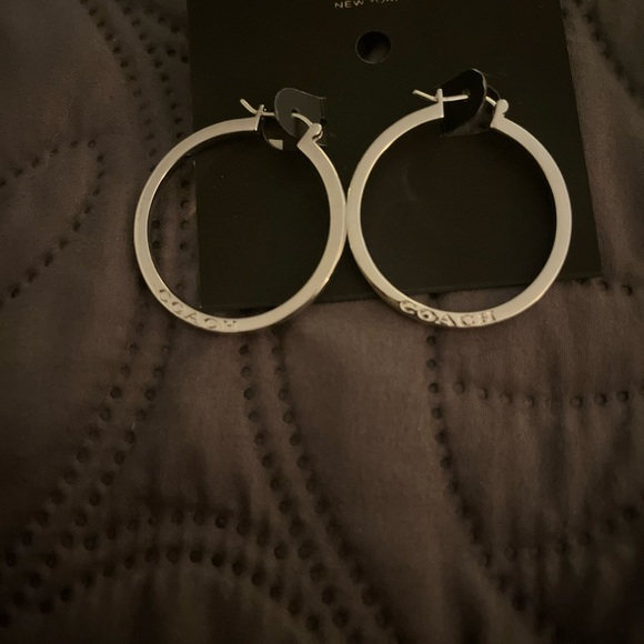 COACH Branded Silver Hoop Earrings - Picture 3 of 3